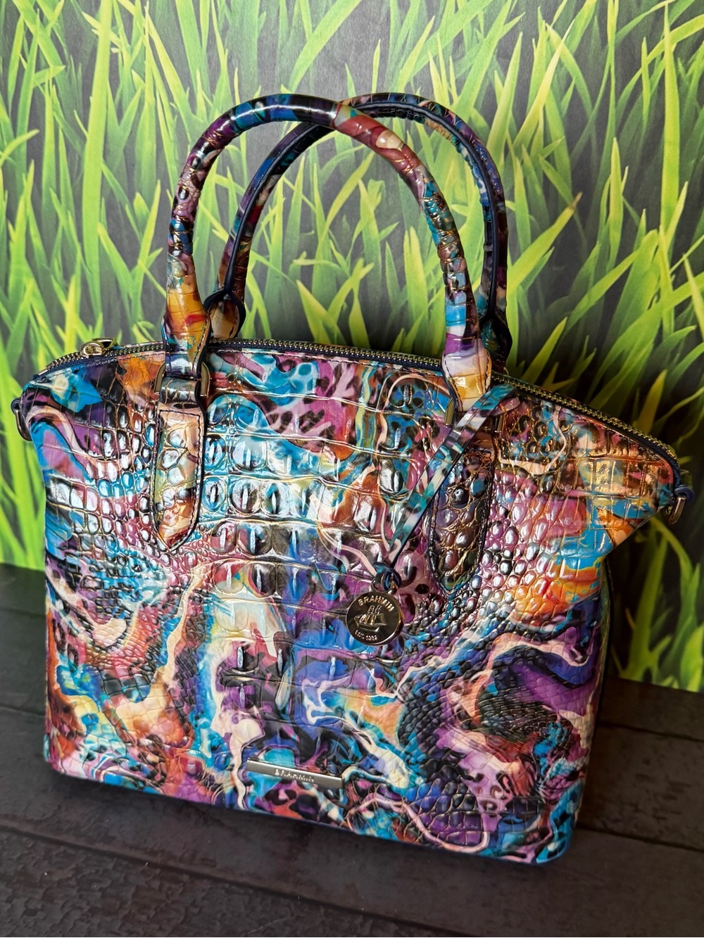 Brahmin Euphoria Duxbury Satchel Animal Colorful Print Leather NWT - Picture 7 of 13